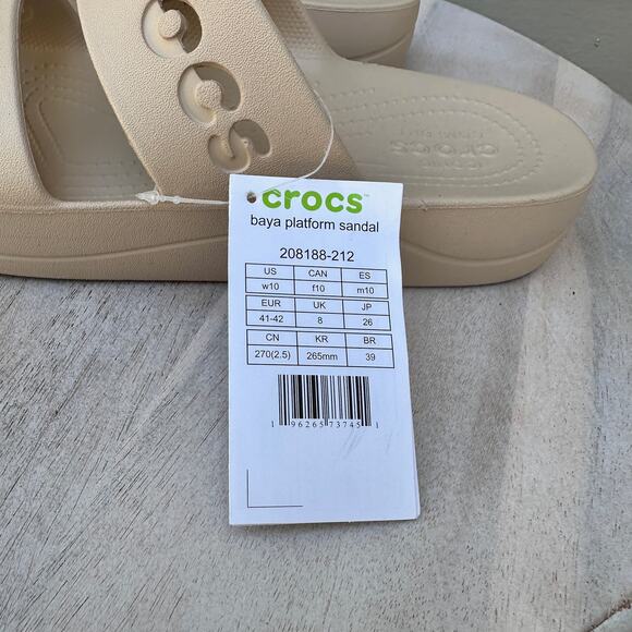 Crocs Baya Platform Womens Double Strap Slides Size 10 Chai Tan Beige Sandal New - Picture 2 of 13